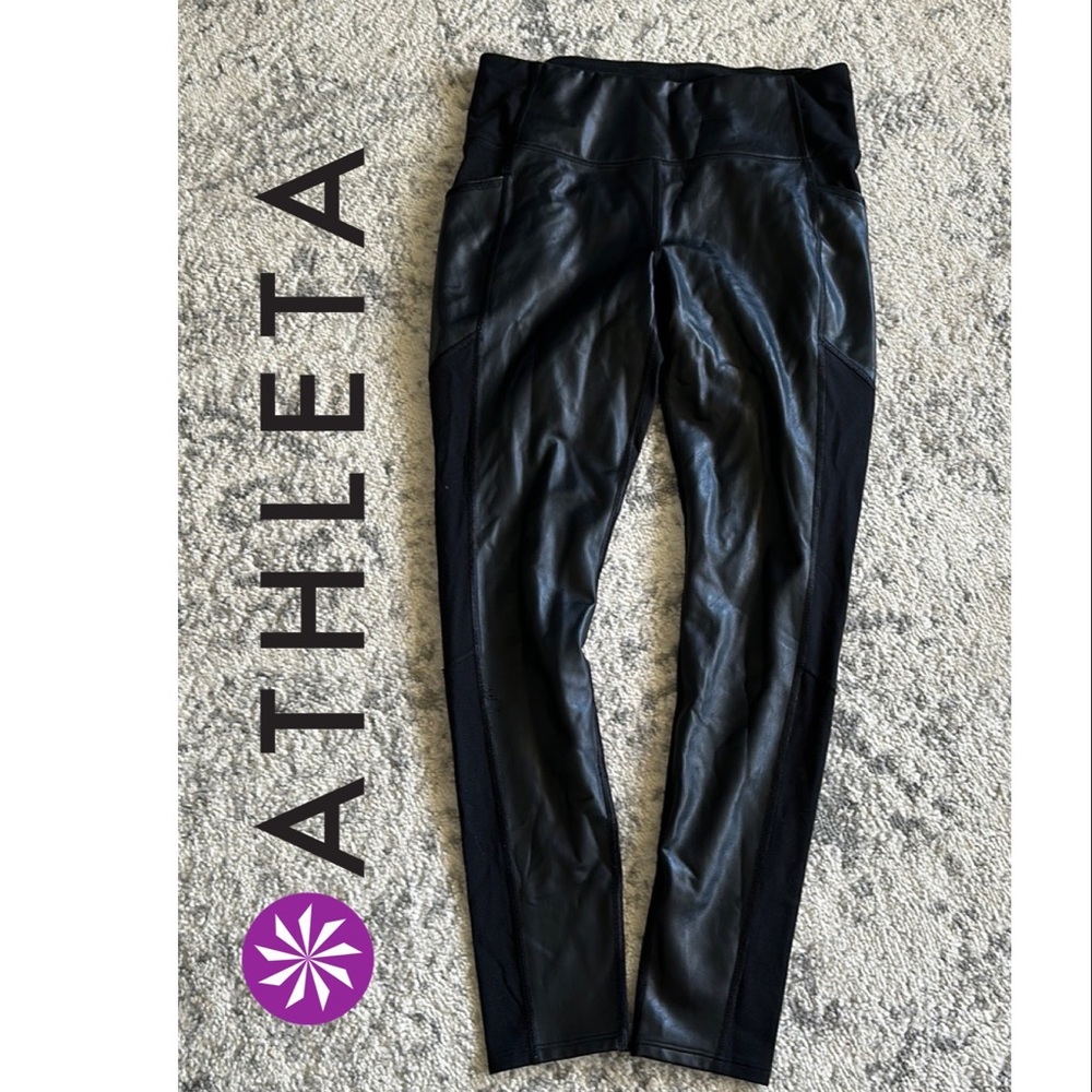 Athleta faux leather leggings, black, size medium